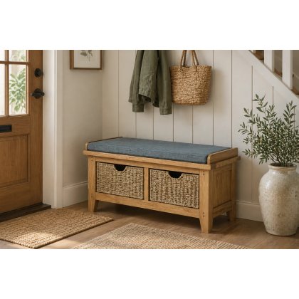Burford Country Oak Hallway Bench with Basket