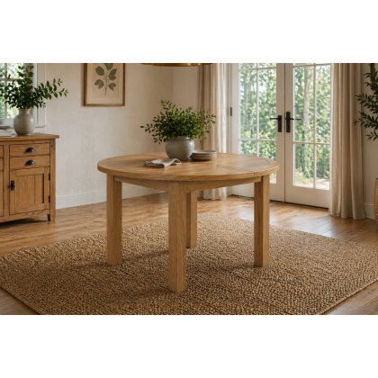 Burford Country Oak Round 120-160cm Extending Dining Table