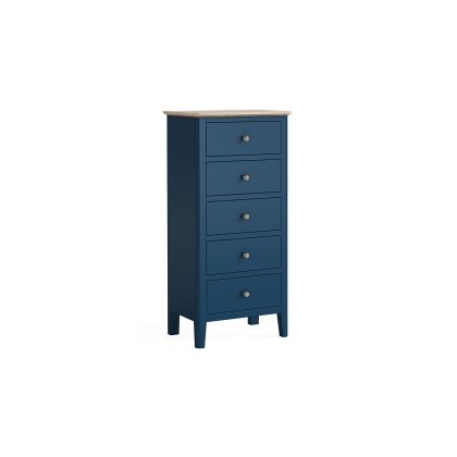 Marlow Oak Painted Navy Blue Tallboy Chest of Drawers