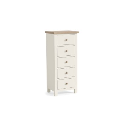 Modern Country Painted Oak Coconut White 5 Drawer Tall Chest of Drawers