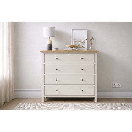 Modern Country Painted Oak Coconut White 2 Over 3 Chest of Drawers