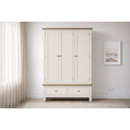 Modern Country Painted Oak Coconut White Triple Wardrobe