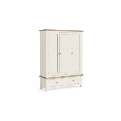 Modern Country Painted Oak Coconut White Triple Wardrobe