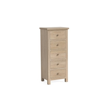 Modern Country Oak 5 Drawer Tall Chest of Drawers
