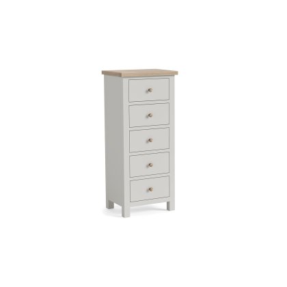 Modern Country Painted Oak Stone Grey 5 Drawer Tall Chest of Drawers