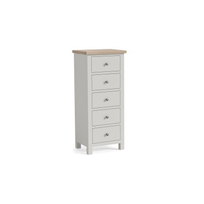 Modern Country Painted Oak Stone Grey 5 Drawer Tall Chest of Drawers