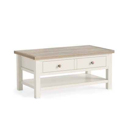 Modern Country Painted Oak Coconut White Coffee Table with Shelf
