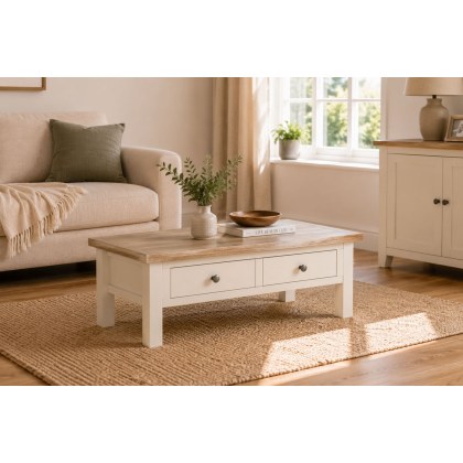 Modern Country Painted Oak Coconut White Coffee Table with Drawer Modern Country Painted Oak Coconut White Coffee Table with Drawer