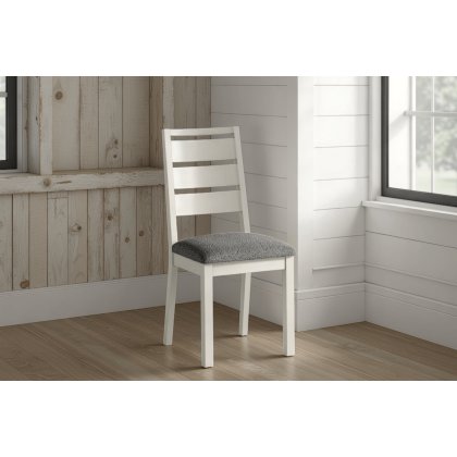 Modern Country Painted Oak Coconut White Dining Chair with Boucle Grey Seat Modern Country Painted Oak Coconut White Dining Chair with Boucle Grey Seat