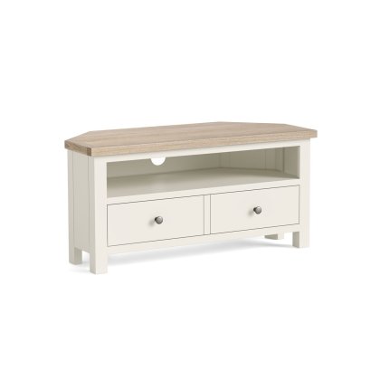 Modern Country Painted Oak Coconut White 100cm Corner TV Unit