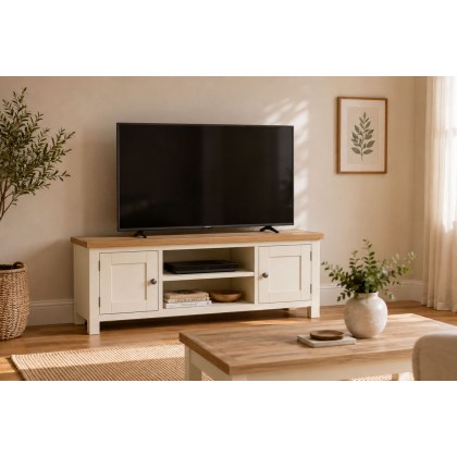 Modern Country Painted Oak Coconut White 125cm Large TV Unit