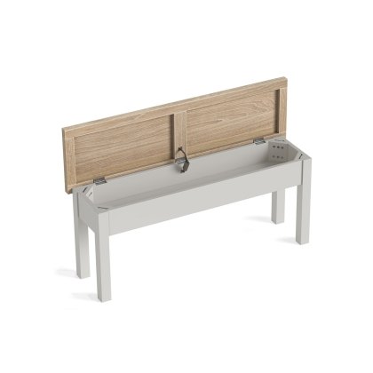 Modern Country Painted Oak Stone Grey Shallow Storage Bench