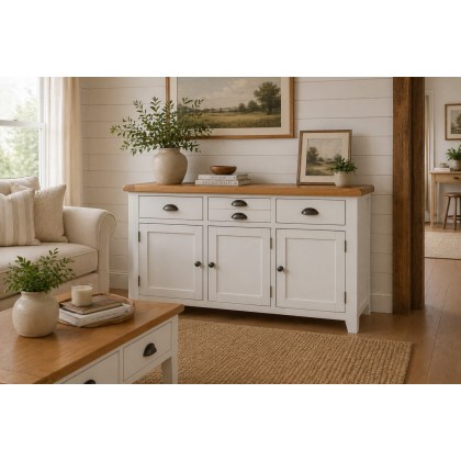 Cotswold White Large 3 Door Sideboard - 137cm Wide