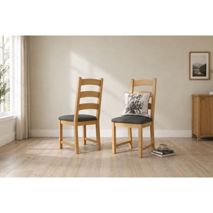 Normandy Chunky Country Oak Ladder Dining Chair (Pair)