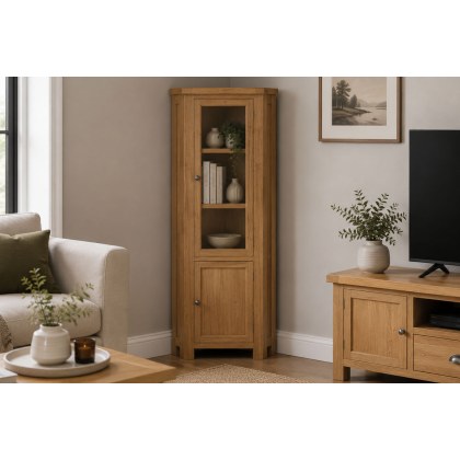 Normandy Chunky Country Oak Corner Display Cabinet