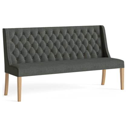 Normandy Chunky Country Oak Button Back Dining Sofa Bench in Charcoal