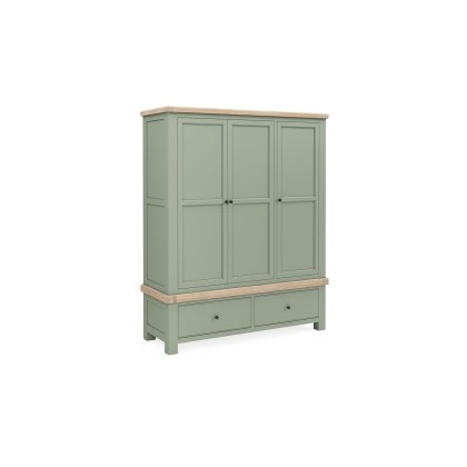 Salcombe Painted Oak Sage Green Triple Wardrobe