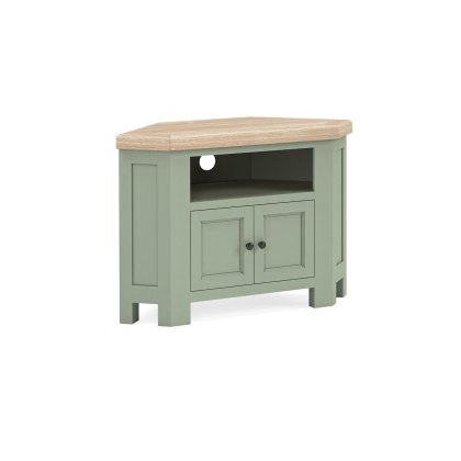 Salcombe Painted Oak Sage Green Corner TV Unit Salcombe Painted Oak Sage Green Corner TV Unit