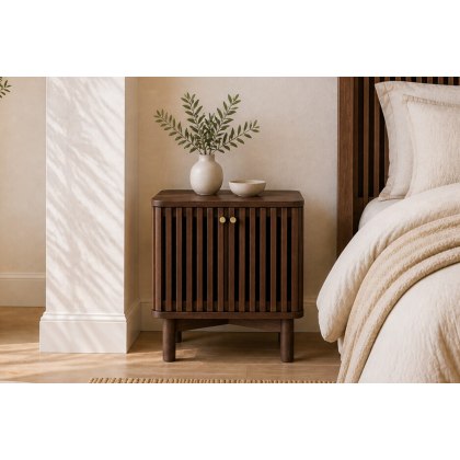 Soho Brown Oak Slatted Bedside Table