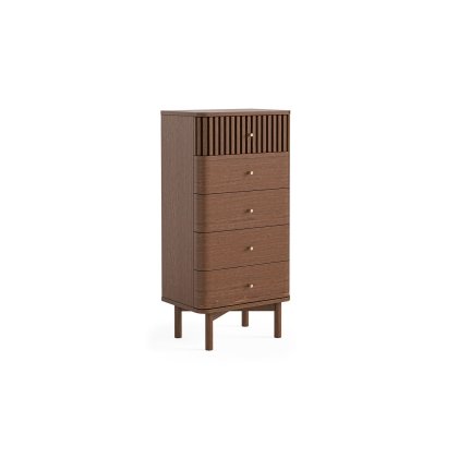 Soho Brown Oak Slatted Tallboy Chest of Drawers