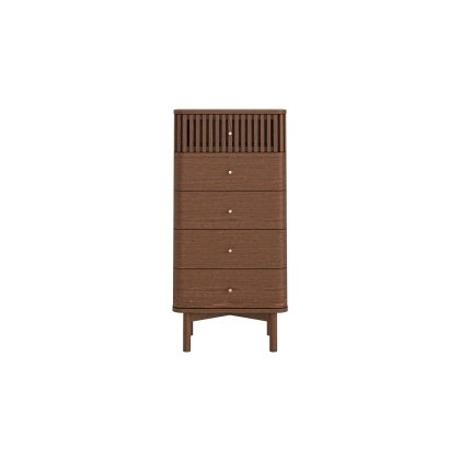 Soho Brown Oak Slatted Tallboy Chest of Drawers