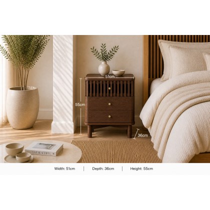 Soho Brown Oak Slatted 3 Drawer Bedside Table