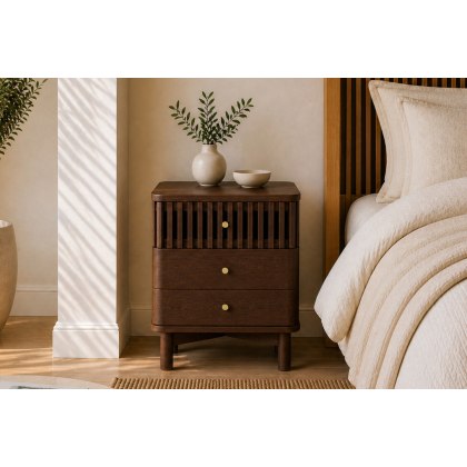 Soho Brown Oak Slatted 3 Drawer Bedside Table