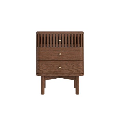 Soho Brown Oak Slatted 3 Drawer Bedside Table