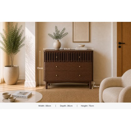 Soho Brown Oak Slatted 3 Drawer Chest of Drawers