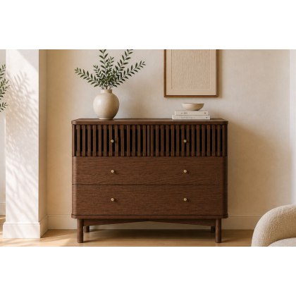 Soho Brown Oak Slatted 3 Drawer Chest of Drawers