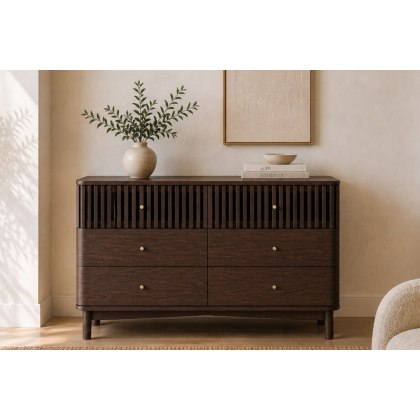 Soho Brown Oak Slatted 6 Drawer Chest of Drawers