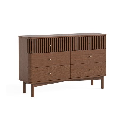 Soho Brown Oak Slatted 6 Drawer Chest of Drawers
