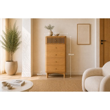 Soho Natural Oak Slatted Tallboy Chest of Drawers