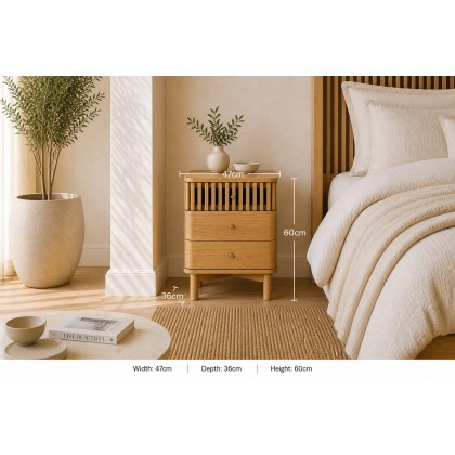 Soho Natural Oak Slatted 3 Drawer Bedside Table