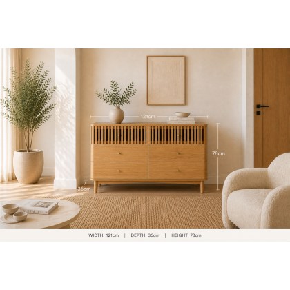 Soho Natural Oak Slatted 6 Drawer Chest of Drawers