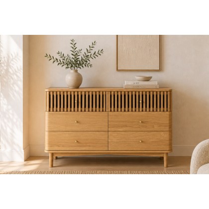 Soho Natural Oak Slatted 6 Drawer Chest of Drawers