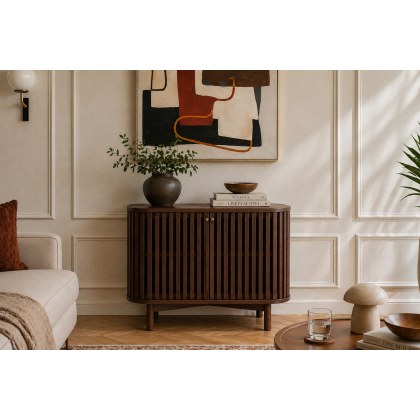 Soho Brown Oak Slatted Small Sideboard