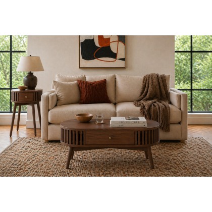 Soho Brown Oak Slatted Oval Coffee Table
