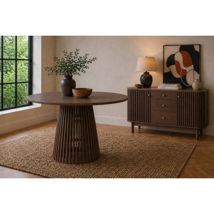 Soho Brown Oak Slatted Round Dining Table
