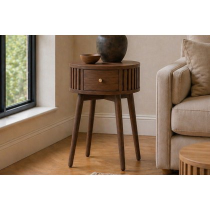 Soho Brown Oak Slatted Round Side Table