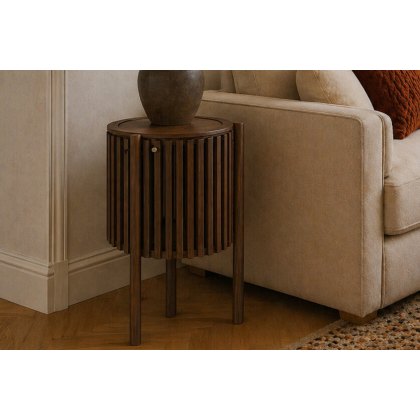 Soho Brown Oak Slatted Story Side Table