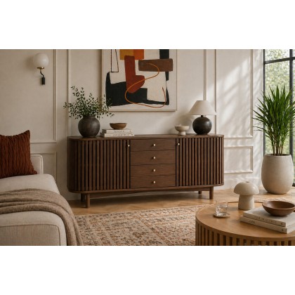 Soho Brown Oak Slatted Sideboard with Drawers