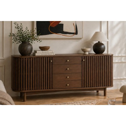 Soho Brown Oak Slatted Sideboard with Drawers
