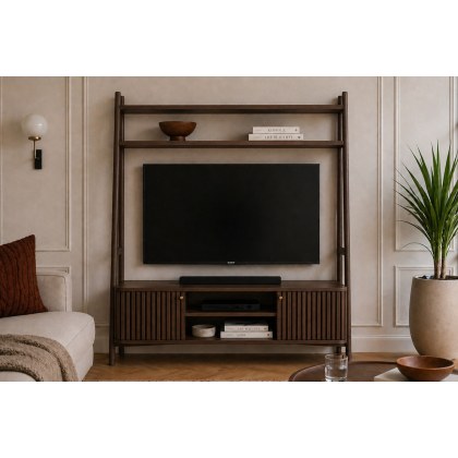 Soho Brown Oak Slatted 137cm Ladder TV Unit