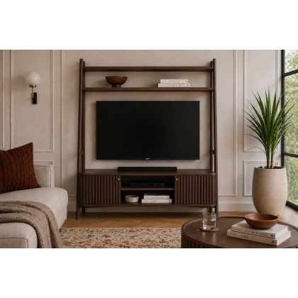 Soho Brown Oak Slatted 137cm Ladder TV Unit