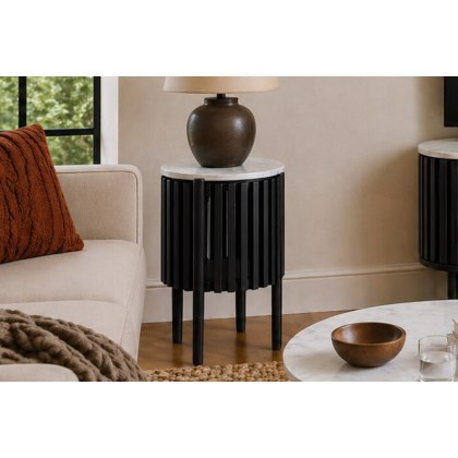 Soho Black Oak Slatted Story Side Table with Marble Top Soho Black Oak Slatted Story Side Table with Marble Top
