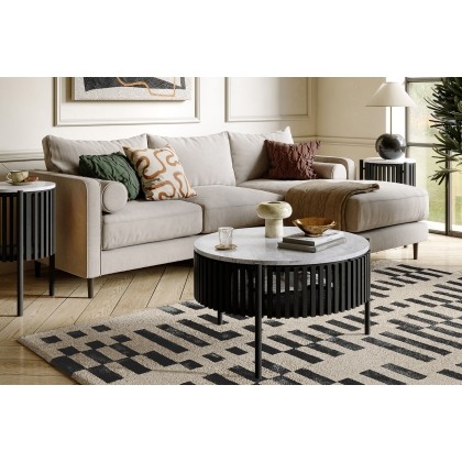 Soho Black Oak Slatted Story Coffee Table with Marble Top