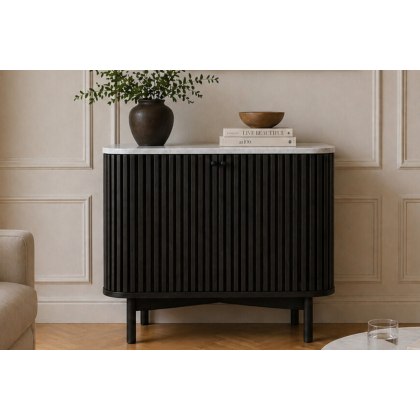 Soho Black Oak Slatted Cupboard with Marble Top