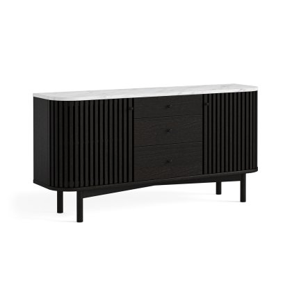 Soho Black Oak Slatted Sideboard with Drawers & Marble Top Soho Black Oak Slatted Sideboard with Drawers & Marble Top