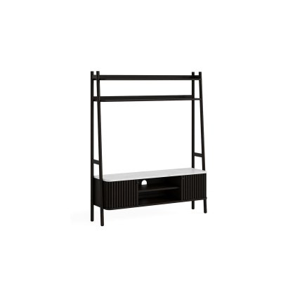 Soho Black Oak Slatted 137cm Ladder TV Unit with Marble Top
